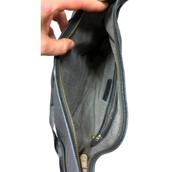 Vintage MCM Monogram Shoulder Bag Black Leather Hobo Style Logo - Picture 12 of 16